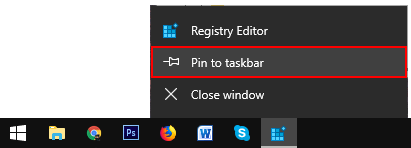 taskbar shortcut for regedit