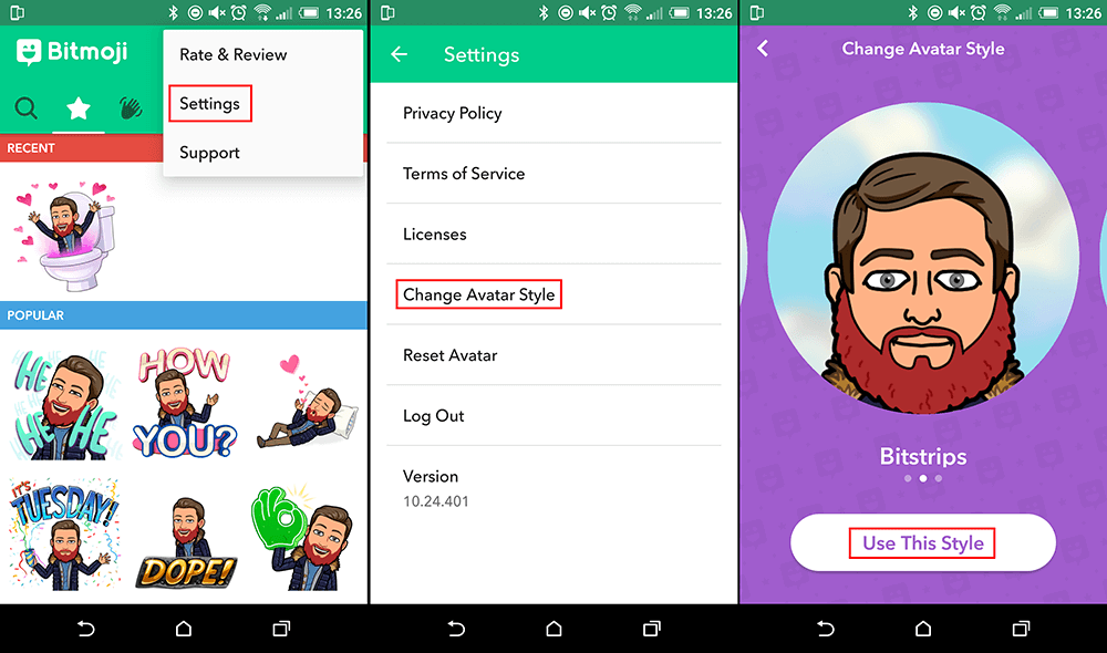how do you change from old bitmoji style to new