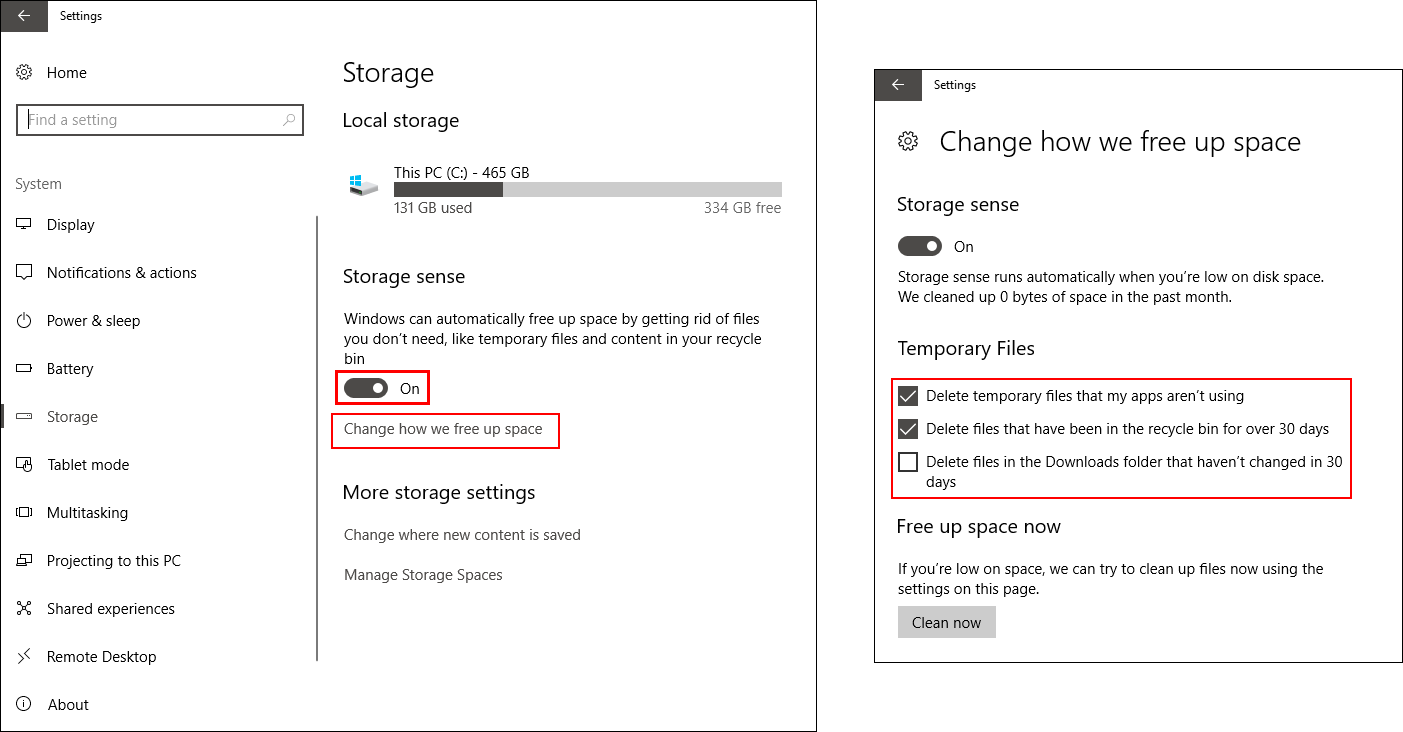 where are windows storage sense settings