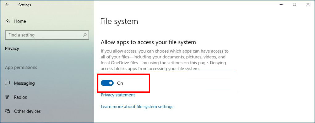 how to disable app access on windows 10 