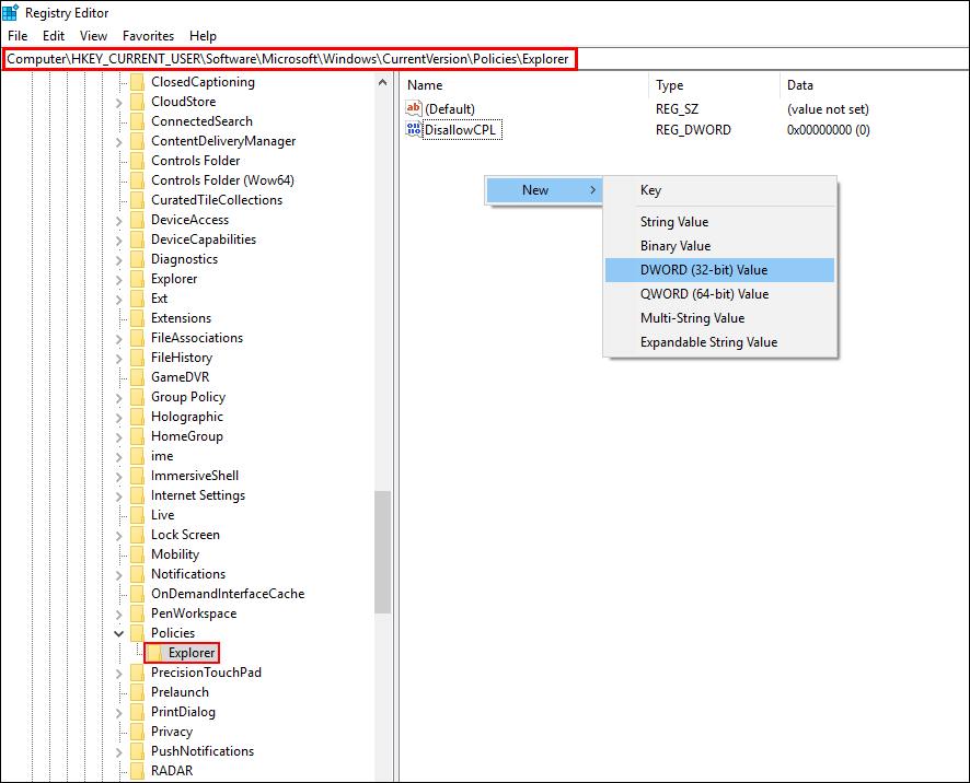 hide items from windows control panel