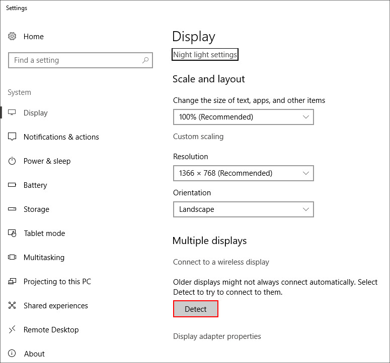 detect windows 10 montor when showing error