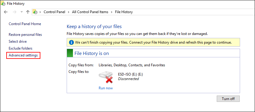 how to remove old files from file history backup