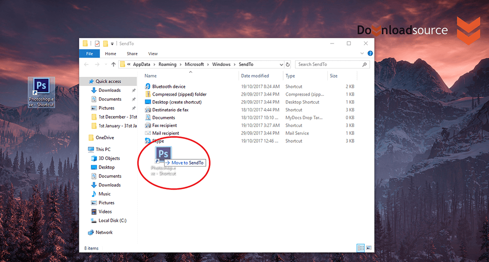 change windows send to items