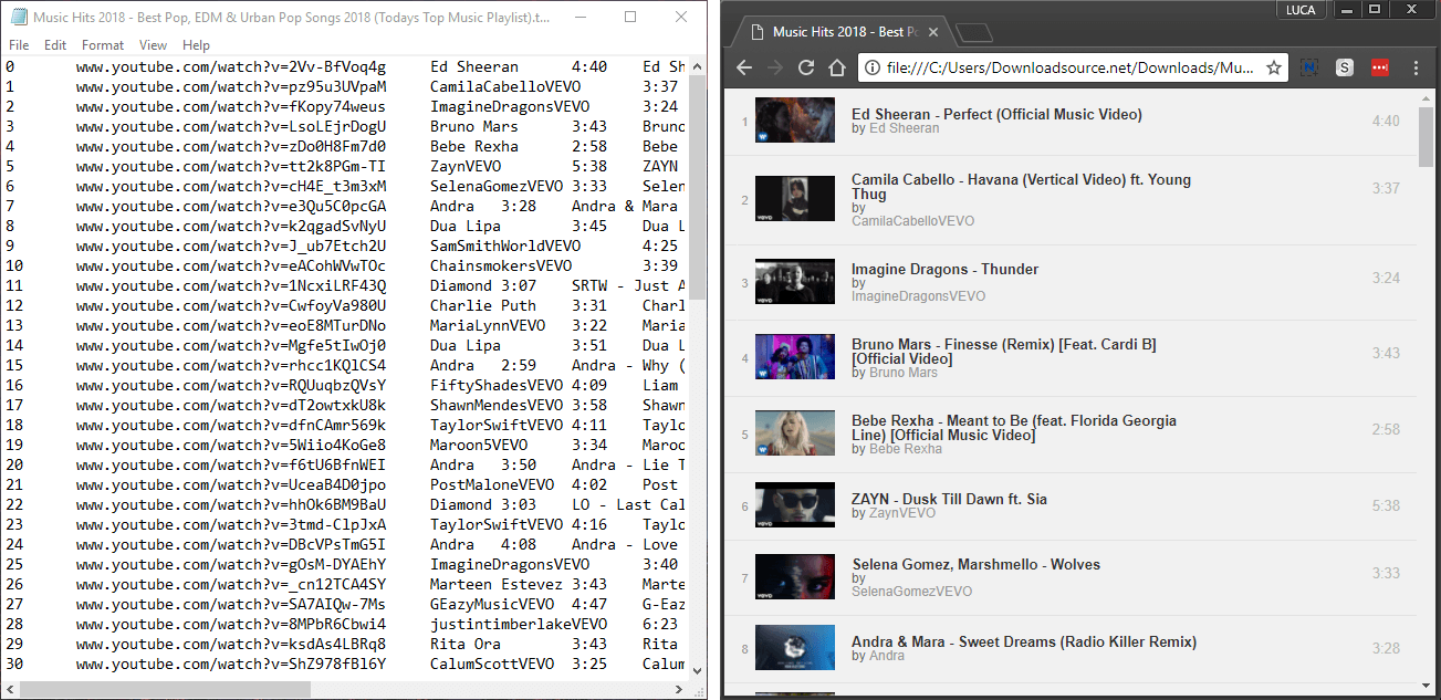 youtube playlists in txt or html