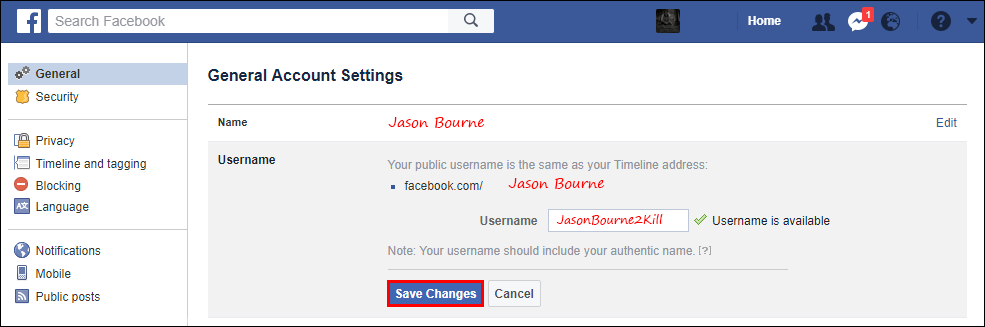 where do you change your facebook profile url