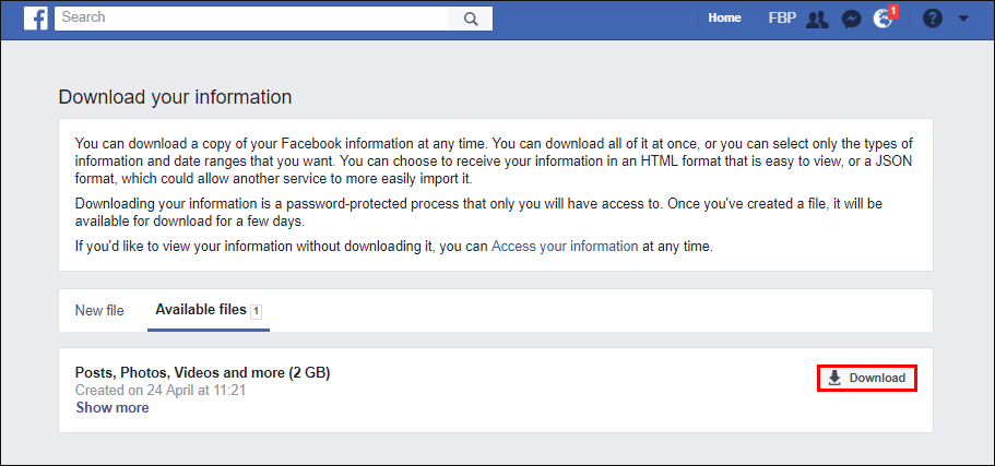 how to get a copy of all your facebook information 