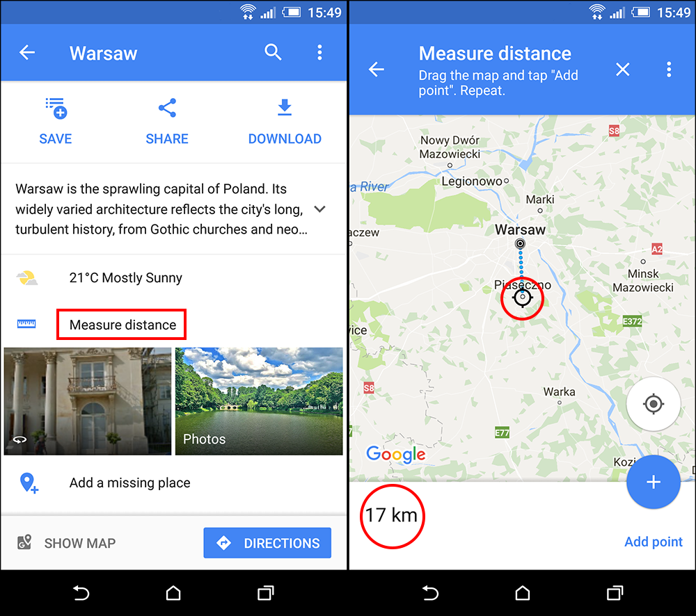 how to measure distance in google maps app