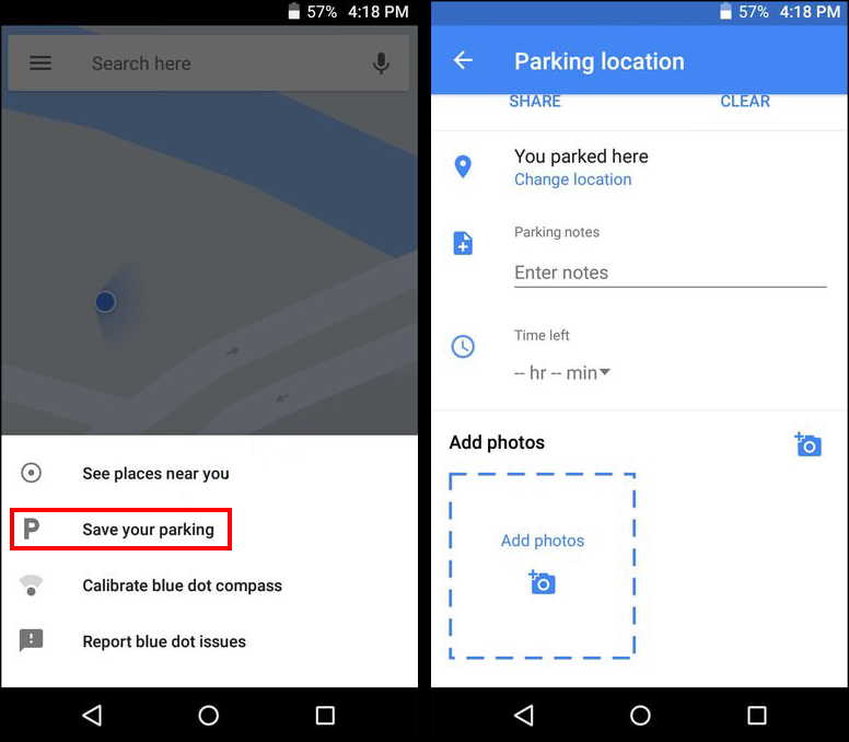 how to save your parking spot in google maps 