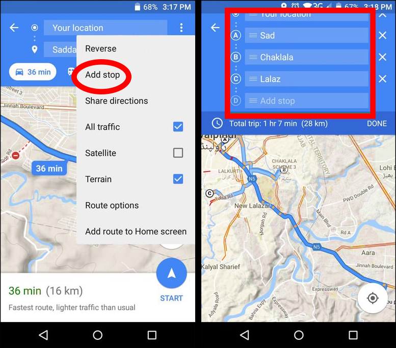 How to add extra stops in google maps