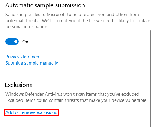 how to manage exclusions in windows defender