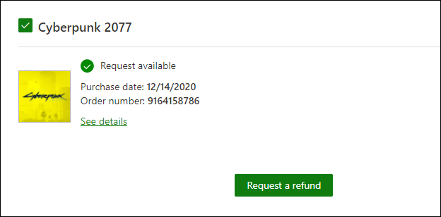 how do you get a refund on cyberpunk Xbox One