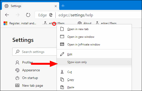 Hide Bookmark Text on Microsoft Edge Chromium.