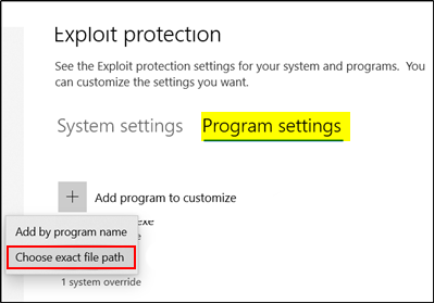 Exploit Protection For Apps and Programs on 