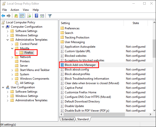 block the installation of extensions firefox