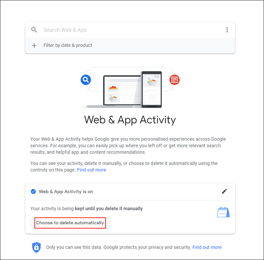 set google account data to auto delete