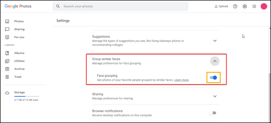 turn off Facial Recognition in Google Photos