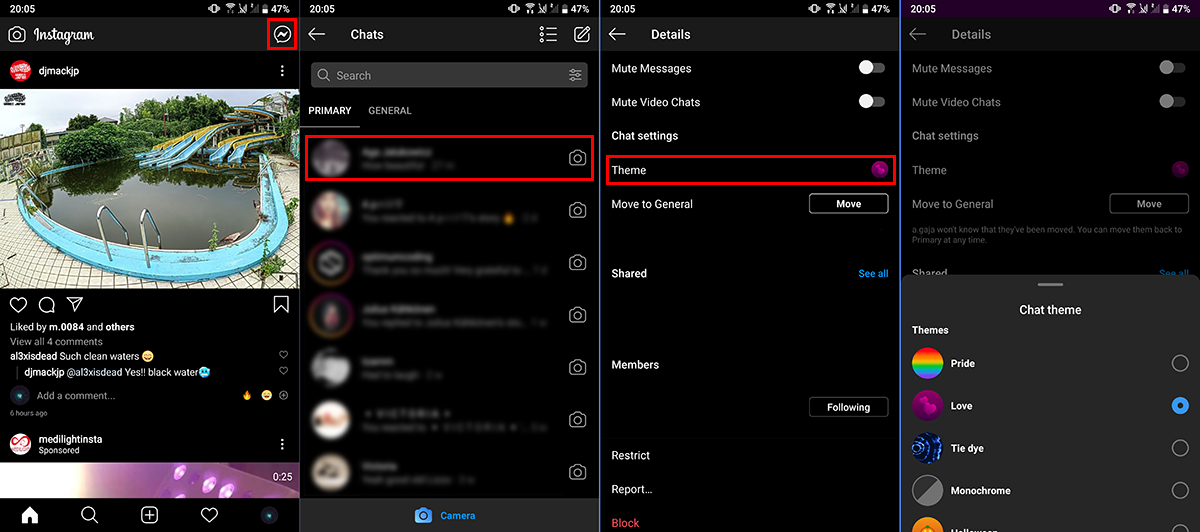 how to change instagram direct message themes