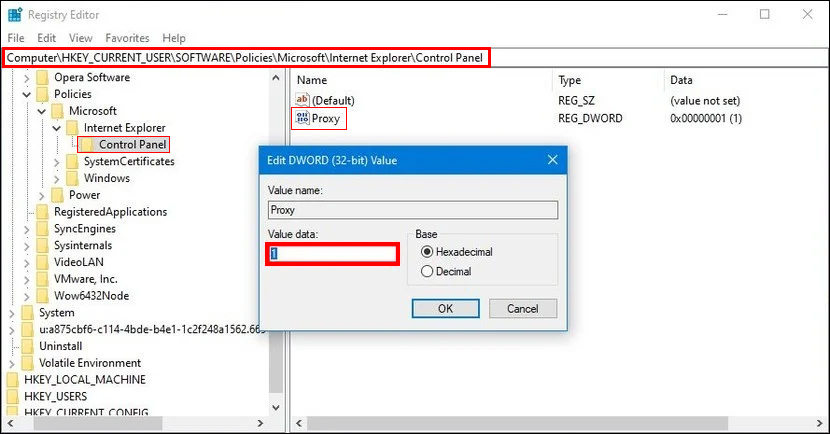blocking access to proxy settings windows 10