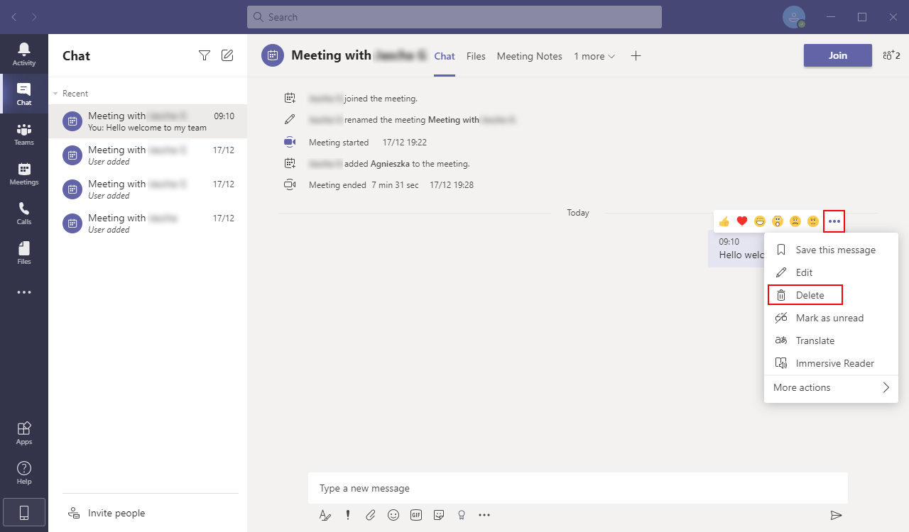how do you delete messages in teams