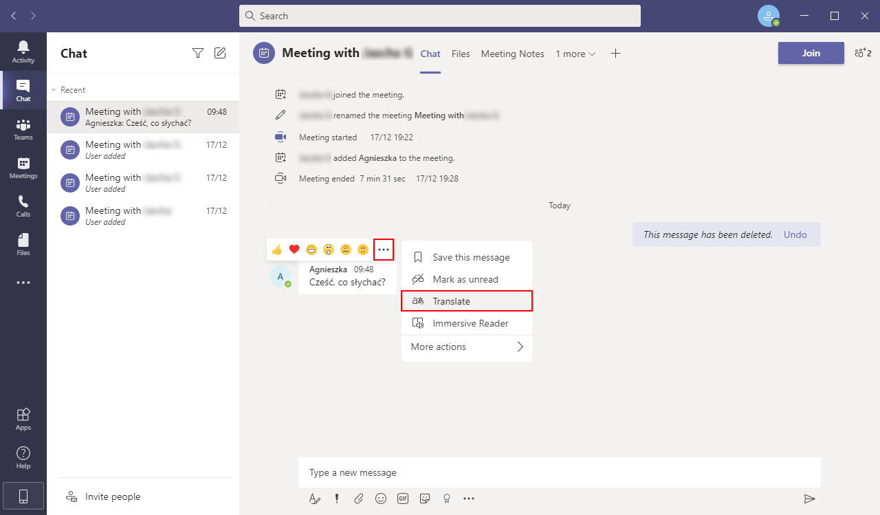 translate messages in teams