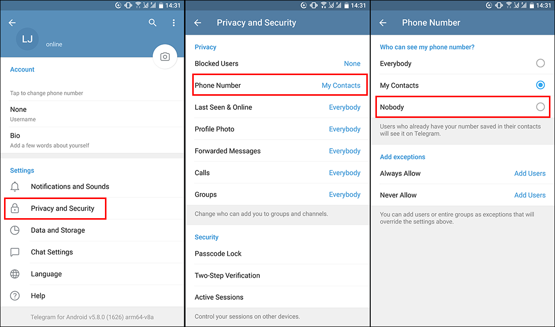 How to make sure you phone number is hidden on telegram