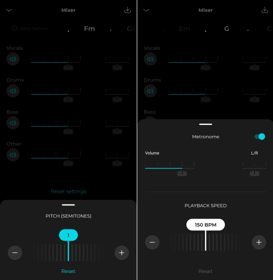 split vocals and different instruments using app