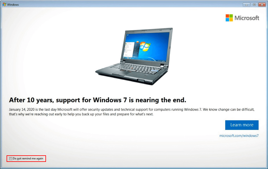 How to Hide the End of Support Notification on Windows 7