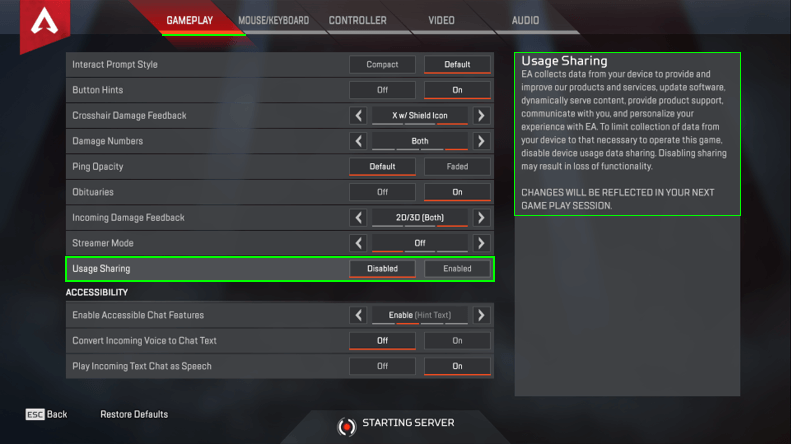 How to Disable usage sharing in Apex Legends. 