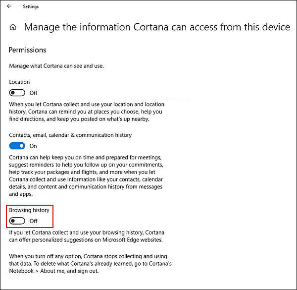 How do you prevent cortana accessing internet browser access