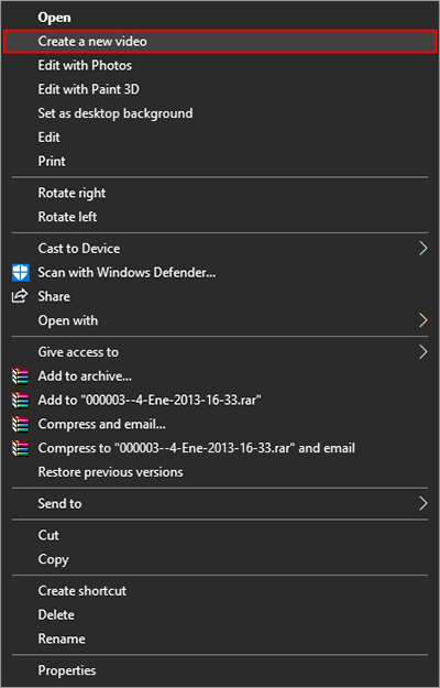 Remove Create a New Video From the Context Menu on Windows 10