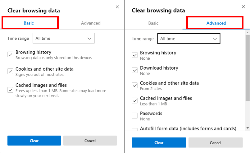 how do you clear the cache on edge chromium