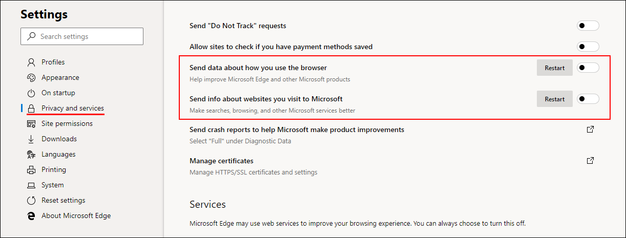 disable new edge data collection