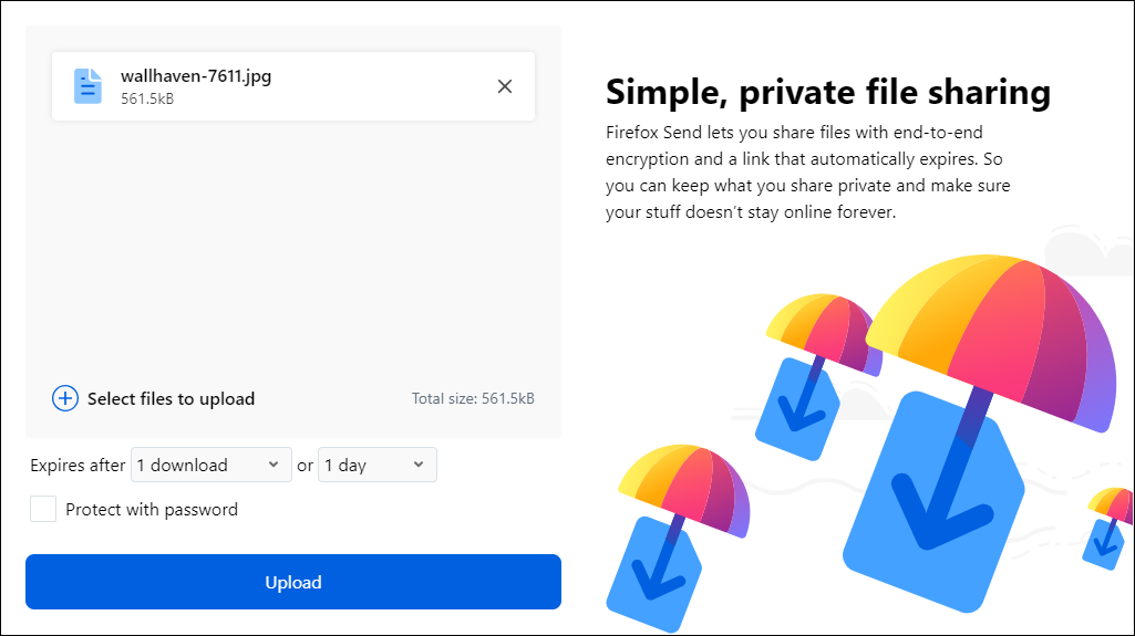 use firefox send for big files