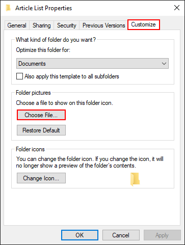 how to choose image shown on folders windows 10