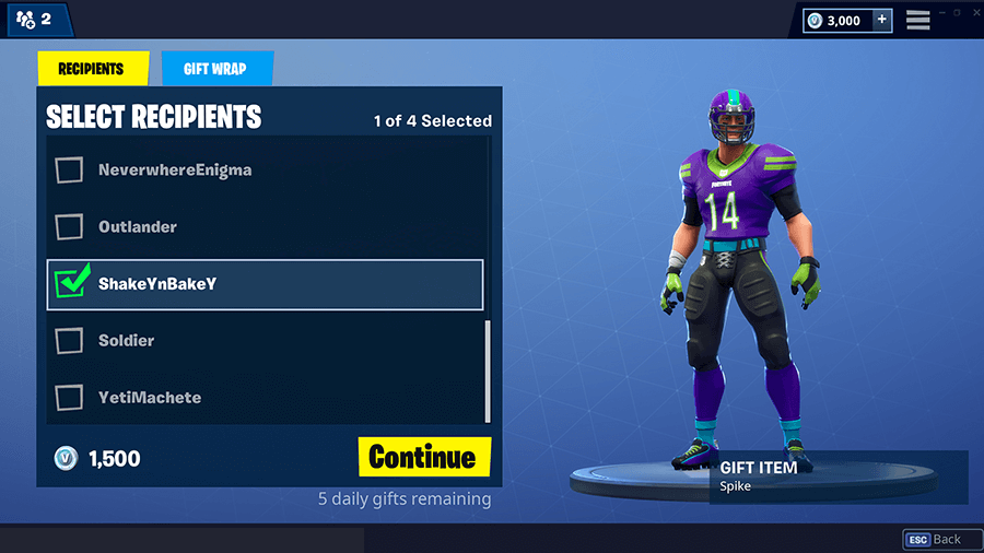 cant send gifts in fortnite