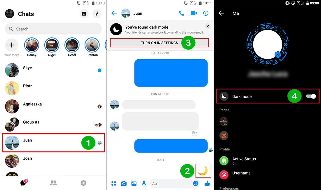 enable messenger dark mode