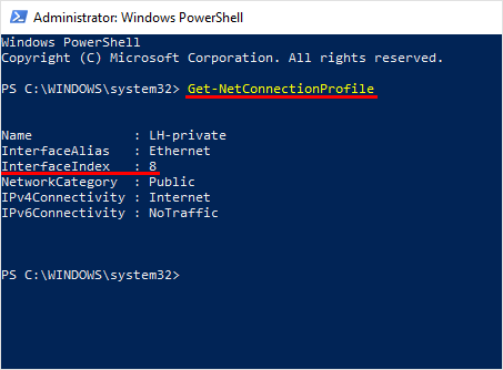 change network from public to private with powershell