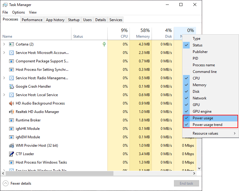 how to view power usage info on windows 10