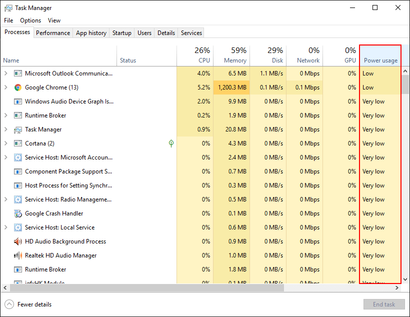 view power usage info on windows 10