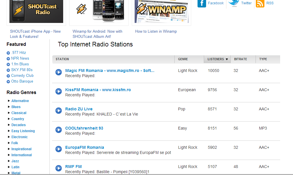 Lista stacji radiowych ShoutCast