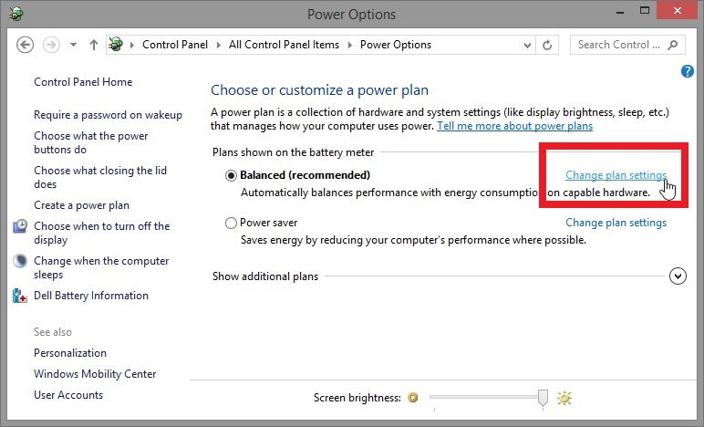 Power Options Windows 8.1