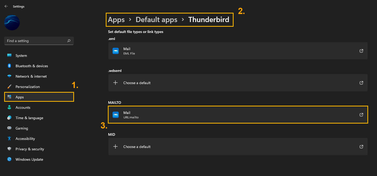 where do you change the default mail app on Windows 11