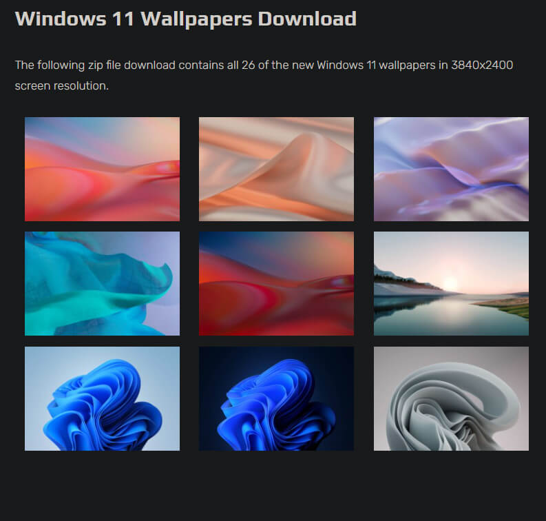 How to get all 26 Windows 11 wallpapers in 4k.