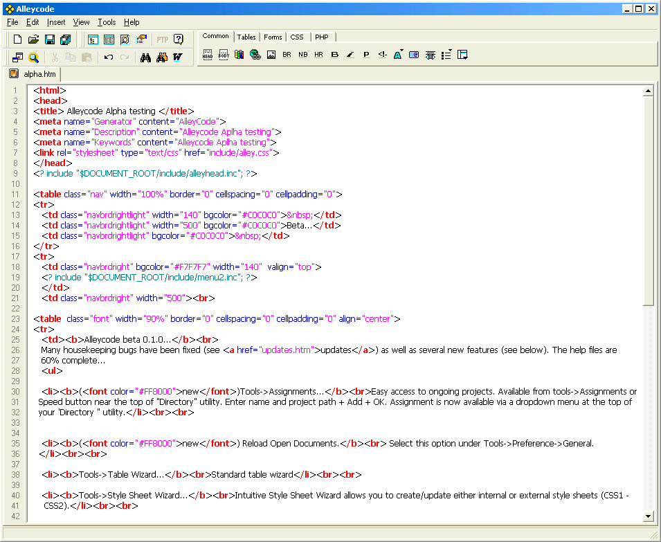 Alleycode – HTML editor