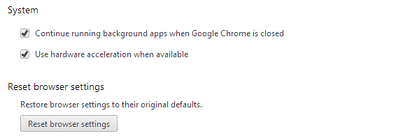 Chrome - reset browser settings