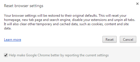 Chrome - confirm the reset