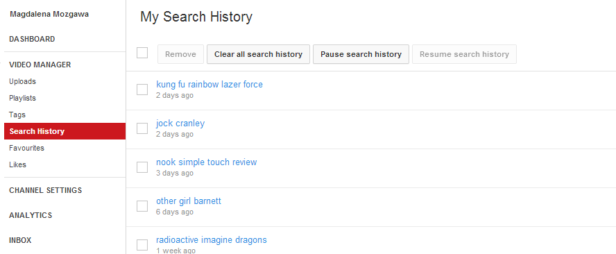 Clearing search history