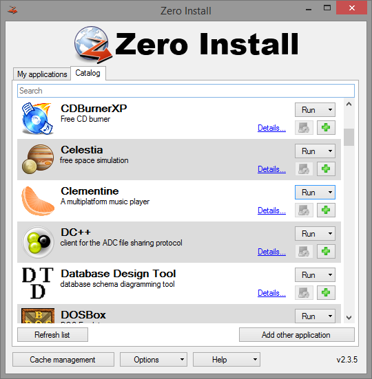 Zero Install interface